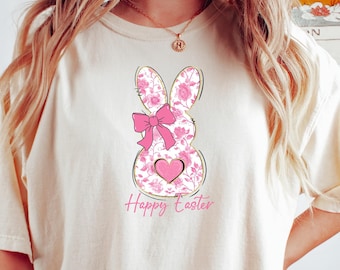 Happy Easter Floral Bunny Shirt, Easter Rabbit Shirt, Faux Glitter, Coquette  Bunny Shirt, Happy Easter Shirt, Comfort Colors Shirt