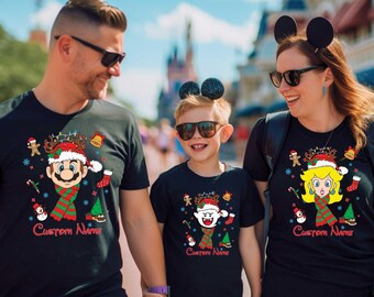 Merry Christmas T-shirt,Christmas Gift Idea,Mario Characters Shirt,Merry and Bright Shirt,Super Mario Family T-shirt,Custom Shirt,Mario Gift