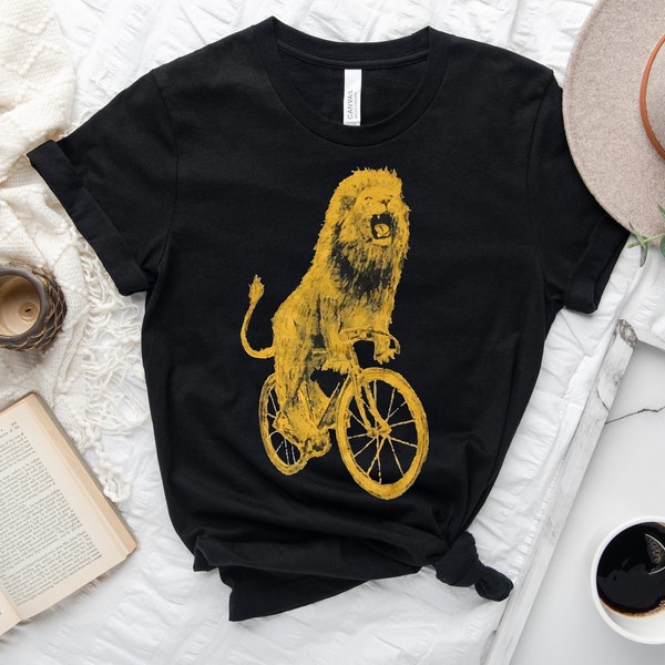 Bicycling Lion Shirt - Screen Printed Unisex Shirt, Lion T-Shirt, Lion Lovers, Bike Shirt, Alternative Apparel Funny Shirt,Gift For Her