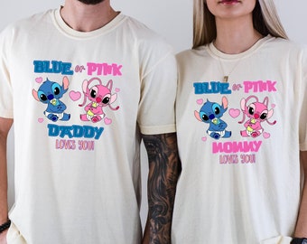 Disney Stitch Angel Gender Reveal Shirt, Keeper Of The Gender Shirt,Baby Shower Blue or Pink Shirt, Boy or Girl Pregnancy Tee,Comfort Colors