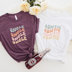 Groovy Auntie And Uncle Shirt, New Aunt & Uncle To Be Gift, Retro Pregnancy Announcement Shirts, New Baby Shirt, Unisex Graphic Tee