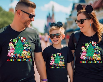Merry Christmas T-shirt, Super Mario Shirt, Christmas Gift Idea, Mario Characters Shirt,  Xmas Gift for Gamer, Mario Christmas Matching Tee