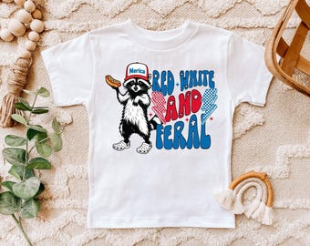 Camiseta divertida de mapache rojo, blanco y salvaje para el 4 de julio, regalo patriótico del Día de la Independencia de Estados Unidos, camiseta unisex con estampado gráfico para amantes de los animales.