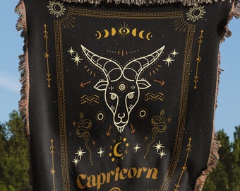 Capricorn Zodiac Woven Throw Blanket