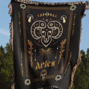 Aries Zodiac Woven Throw Blanket