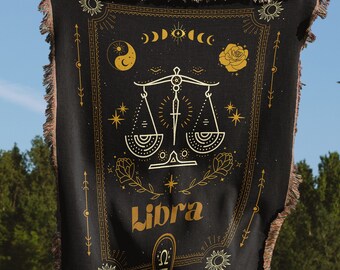 Libra Zodiac Woven Throw Blanket