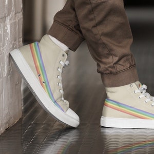 Subtle LGBTQ+ size high top canvas shoes subtle bi lesbian trans transgender gay nonbinary pride lgbt discreet pride month rainbow flag