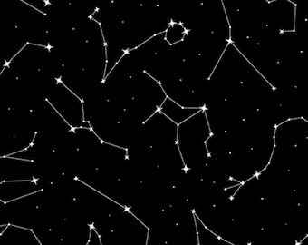Glow In The Dark Constellation, Let's Glow Crazy by Satin Moon Designs for Blank Quilting Corp, 3957G-99 Black, 1/2 Yard Increments, New