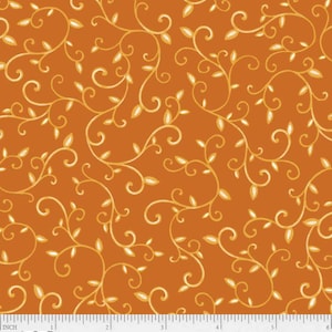 Scroll in Orange, Practical Magic by Jacqueline Wild for P&B Textiles, PMAG-5364-O, Halloween Theme, 1/2 Yard Increments Cut Continuously