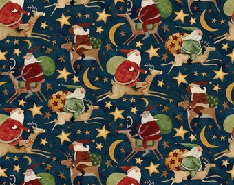 Santa Rides in Midnight, Up On The Housetop by Teresa Kogut for Riley Blake Designs, Christmas, C14732-Midnight, 1/2 Yard Increments