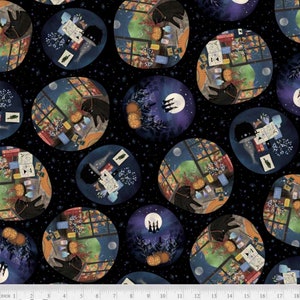 Halloween Scene Toss, Practical Magic by Jacqueline Wild for P&B Textiles, PMAG-5360-K, Halloween Collection, 1/2 Yard Increments