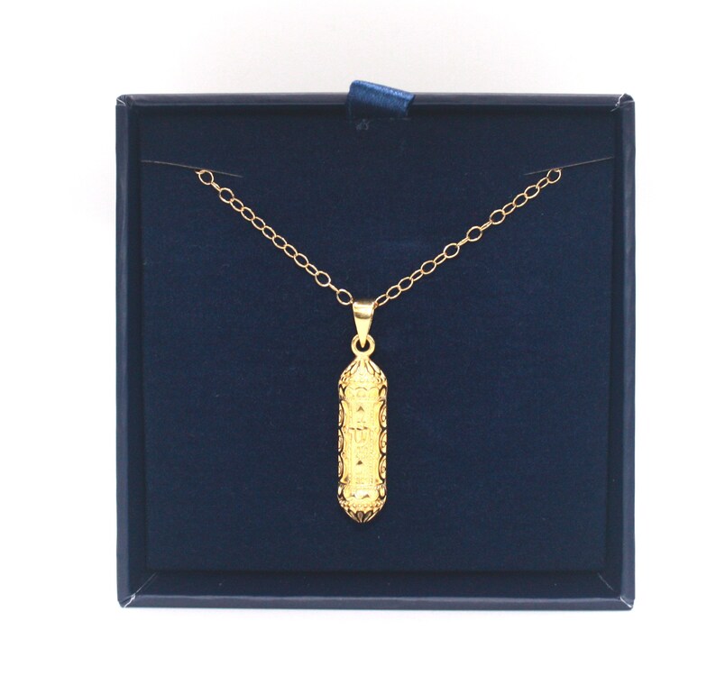 Gold Mezuzah Pendant Necklace Etsy