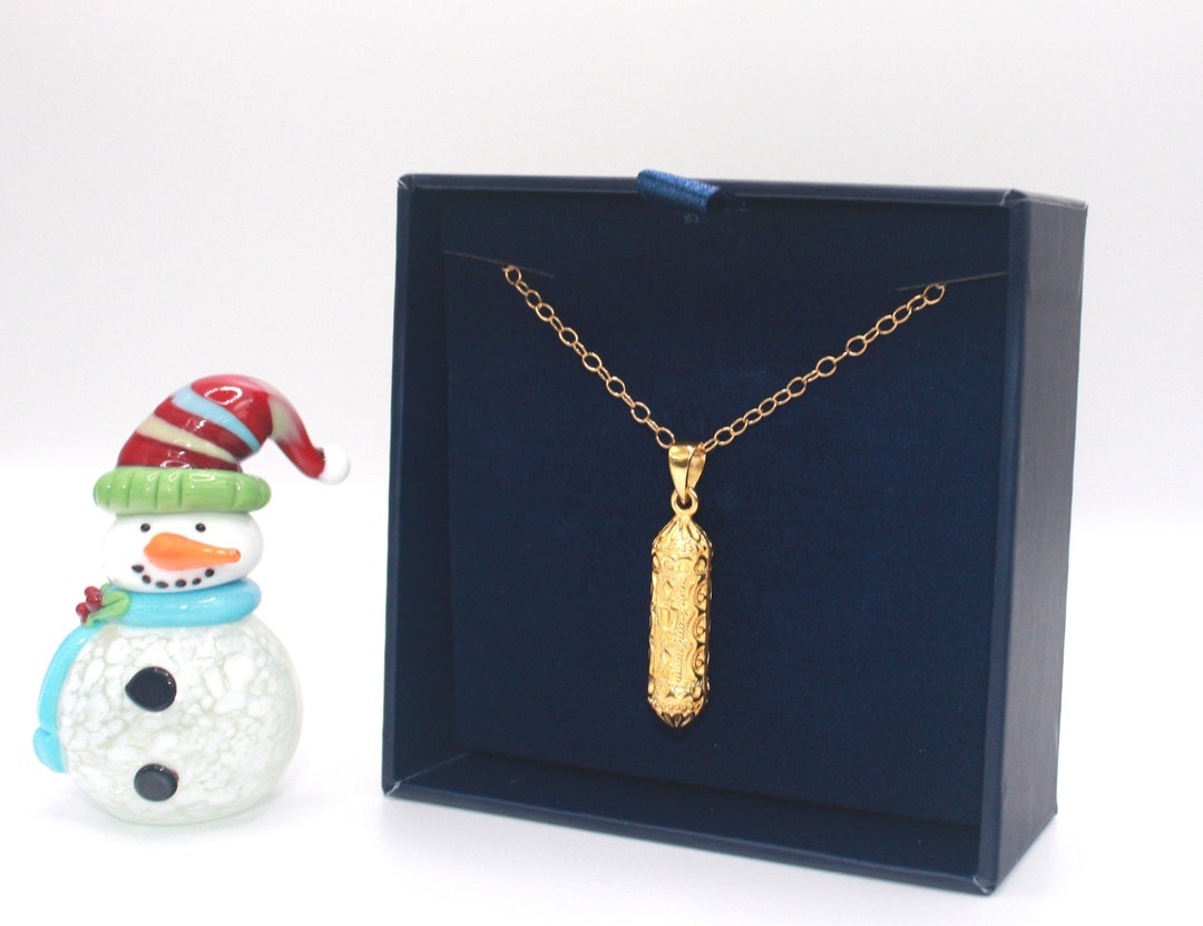 Gold Mezuzah Pendant Necklace Etsy