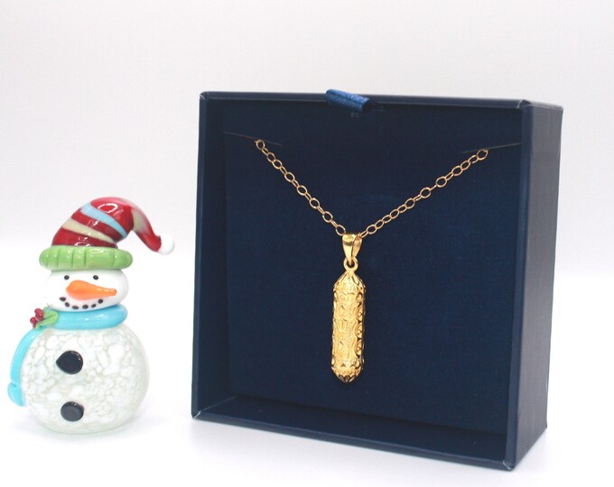 Hamsa Mezuzah Case Pendant on Brown Necklace Traveler's Prayer in