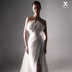 Strapless Wedding Dress, Overbust Corset Wedding Dress, Drop Waist Wedding Gown, Pleated Bridal Dress, Drape Wedding Dress - S08