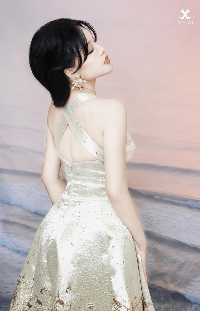 Deep Sweetheart Neck Empire Boho Dresses Gold main image 0
