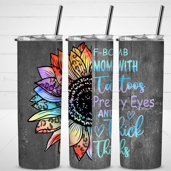 F * Bomb Mom 20oz Tumbler Wrap; Colorido diseño dividido de girasol