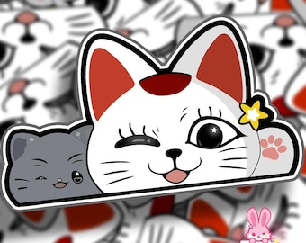 Turbo Kitty Granny Large Peeker Stickers | Cute Glossy Waterproof + Weatherproof Decals | Car Sticker | Decorative Decal