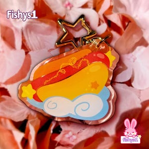 Brelok Hotdog in the Clouds | 2-calowy akrylowy brelok epoksydowy | Uroczy brelok do torebki z jedzeniem | Fantazyjny brelok do kluczy