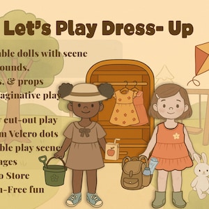 Druckbares Papierpuppen Set für Kinder - Dress-Up-Aktivität mit Outfits, Requisiten & Szenen - wiederverwendbares bildschirmfreies Rollenspiel