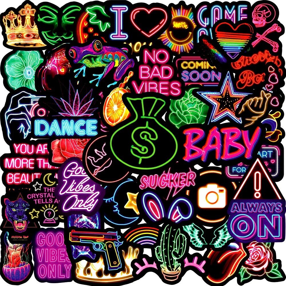 Rave Pop 50PCS Neon Graffiti Nightlife Party Rave American Pop Culture Style ...