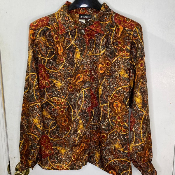 Vintage Notations Paisley Print Button Up Blouse Women’s Size 10