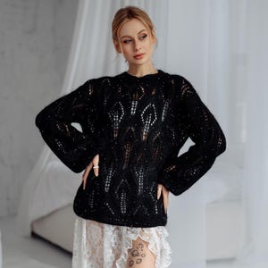 Black mohair sweater, delicate women&#39;s sweater, stylish sweater, oversized sweater, Hand knit sweater, silk mohair, mohair jumper