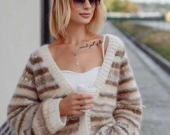 Handgebreid mohairvest: oversized dikke wolmix