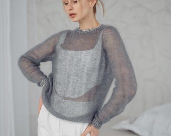 Suéter de punto de mohair de seda: jersey romántico y transparente con punto piqué