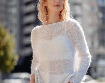 Handmade Mohair Silk Sweater: Sheer Knit Oversized Pullover