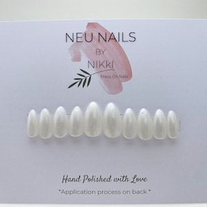 Pearly Press on nails | Hailey Bieber | Almond shaped |  White | Wedding | Glazed donut |