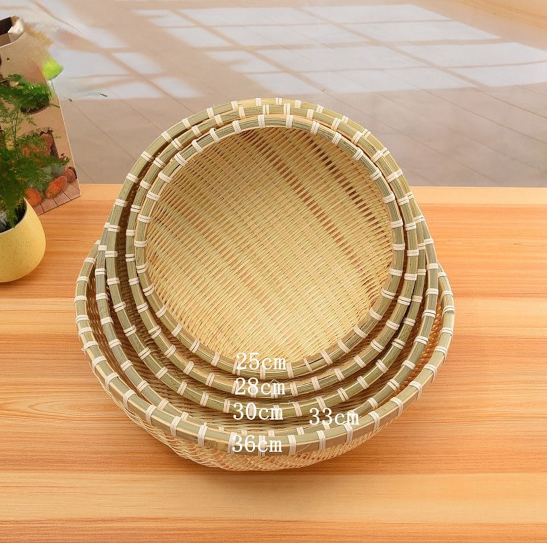 48 Pcs - Round Natural Bamboo Baskets With Handle - 8.5 Inch
