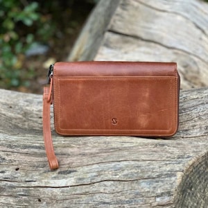 Womens Large Zip Around Leather Wallet, Personalized Gifts for Her