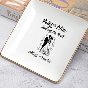 Plato cuadrado de cerámica personalizado: regalo para novios, decoración de aniversario personalizada
