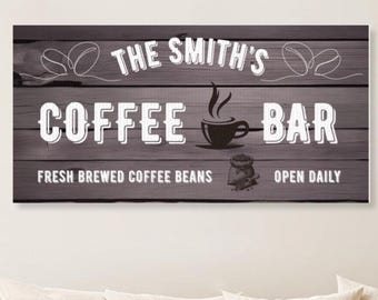 Rustic Coffee Bar Canvas Sign: Cafe Decor Wall Art