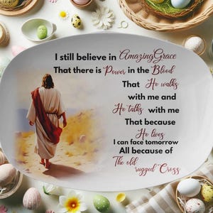 Bandeja para servir Grace, vajilla religiosa cristiana con la imagen de Jesús, plato para anfitriona de Pascua y plato de Navidad.