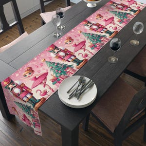 Pink Christmas Nutcracker Table Runner: Holiday Dining Decor
