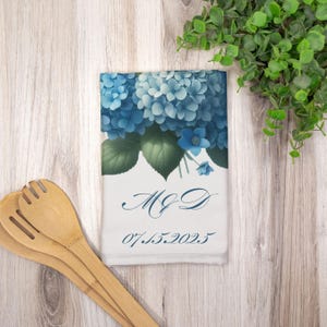 Personalized Hostess Towel with Hydrangea – Custom Kitchen Towel, Single