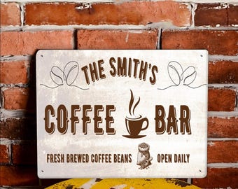 Coffee Bar Metal Tinplate Sign – Vintage-Inspired Wall Art for Kitchen or Café