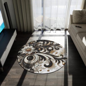 Granite Marble Look Round Rug: Modern Chenille Floor Mat (60x60)
