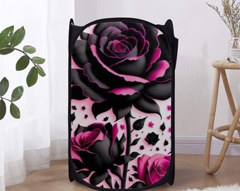 Laundry Hampers Black with purple Roses