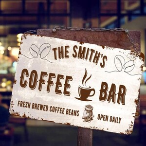 Rustic Metal Coffee Bar Sign: Vintage Tinplate Wall Decor