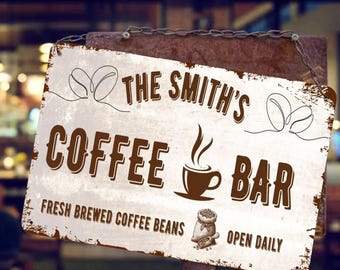 Rustic Metal Coffee Bar Sign: Vintage Tinplate Wall Decor