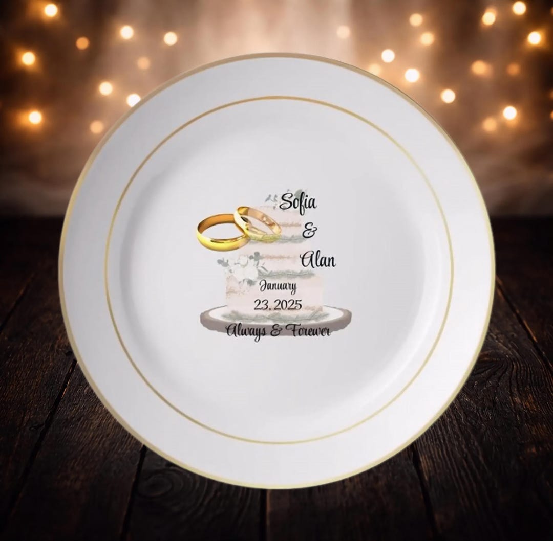 Personalized Gold Rim Ceramic Wedding Plate, Custom Anniversary Gift - Etsy