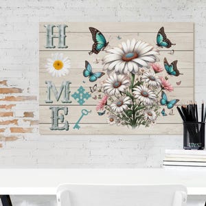 Rustic Daisy Flower Canvas Wall Art Farmhouse Floral Decor for Living Room Bedroom Kitchen or Thoughtful Gift for Her or Mom