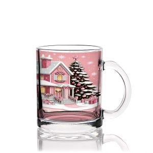 Charming Pink Glass Coffee Cups – Festive Holiday Decor for Cozy Mornings