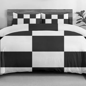Stylish Monochrome Bedding Set, Black White Duvet Cover Set, Four Piece Quilt Cover Collection, Chic Bedroom Decor