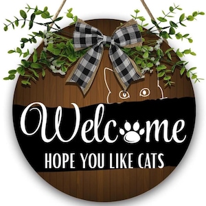 Personalized Cat Sign: Rustic Wood Door Hanger, Cat Lover Gift