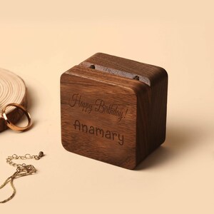 Personalized Wooden Ring Box – Engraved Brown 3-Slot Holder for Wedding & Engagement Rings, Birthday Gift, Jewelry Box