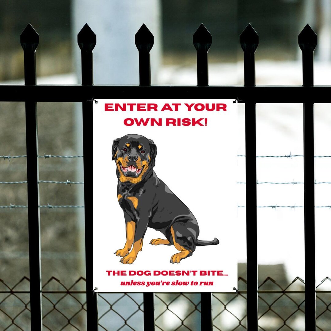 Funny Rottweiler Warning Sign | Aluminum Dog Yard Decor, Outdoor Pet ...